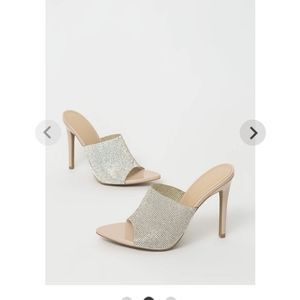 NWT nude rhinestone mule heels